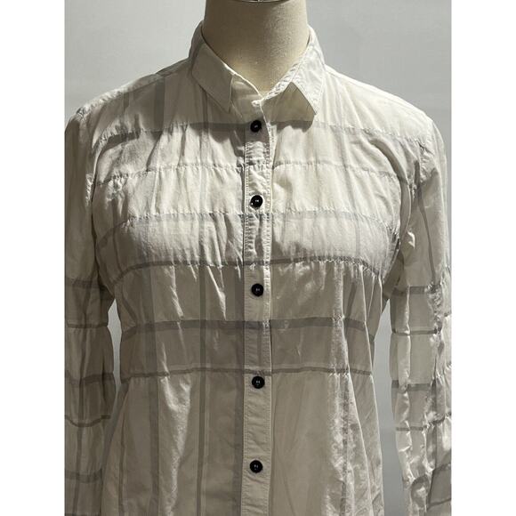 Burberry Brit Button Down Shirt Women's White Grey Plaid Long Sleeve Top Sz Sm - Picture 1 of 10